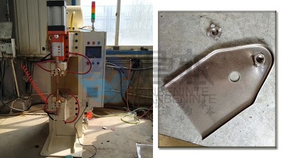 焊本為濰坊某汽車配件公司調(diào)試中頻點焊機